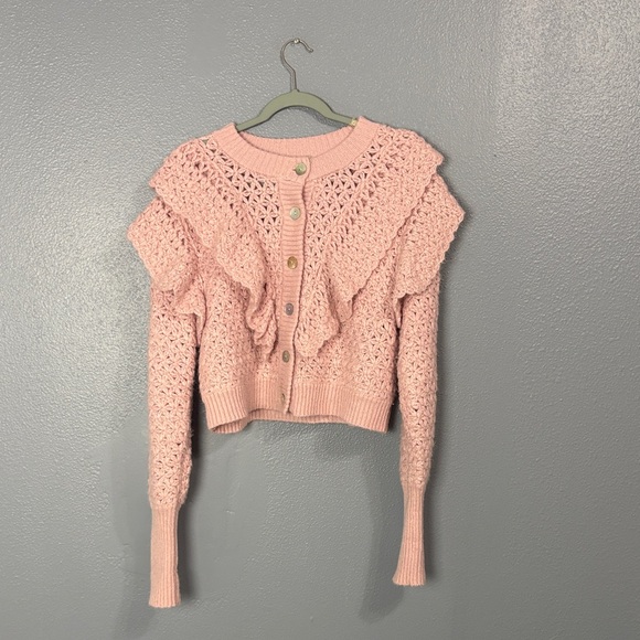 Farm Rio Pink Ruffle Knit Button-Front Sweater - Picture 5 of 7